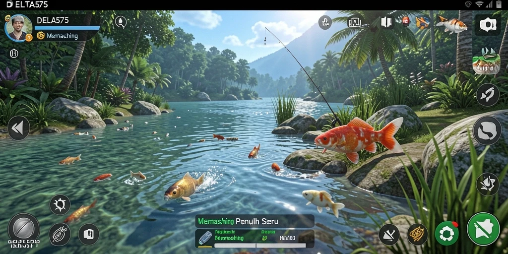 Antarmuka DELTA575 dengan elemen grafis menakjubkan untuk pengalaman memancing.