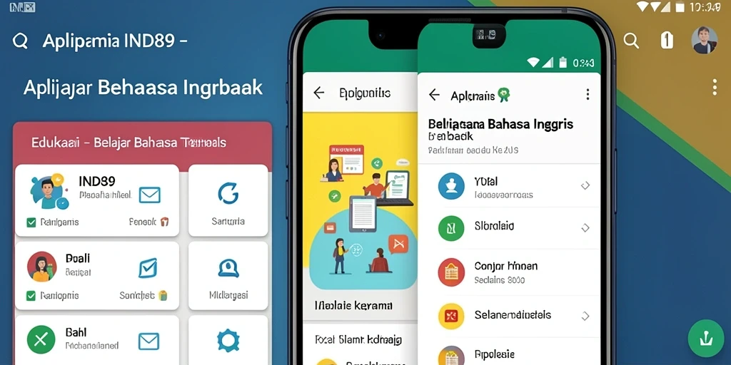 Tampilan antarmuka aplikasi IND89 untuk belajar bahasa Inggris.