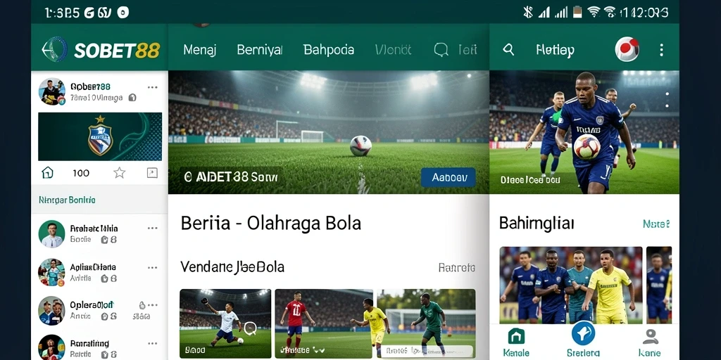 Antarmuka SOBET88 dengan berita dan informasi olahraga bola terkini.