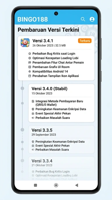 Tampilan riwayat versi bingo188